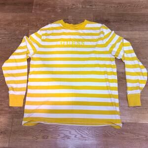 Guess Men’s Yellow & White Striped Long Sleeve Shirt – Size L – Logo Front